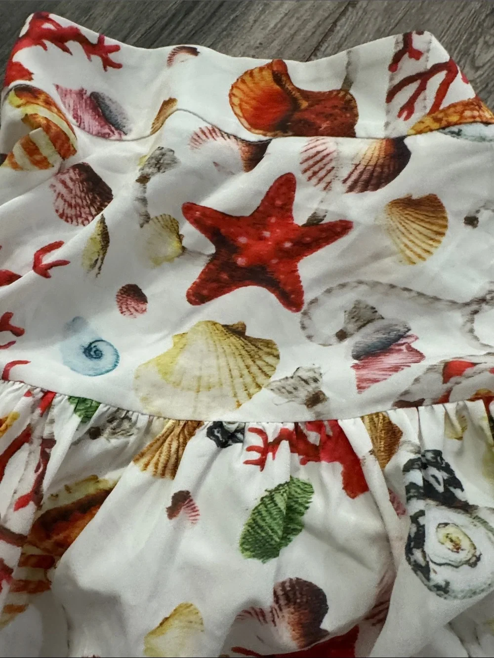 Commense White Ocean-Print Circle Skirt with Starfish & Shells